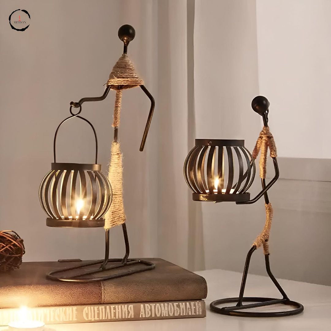 Iron & Hemp Rope Candle Holders