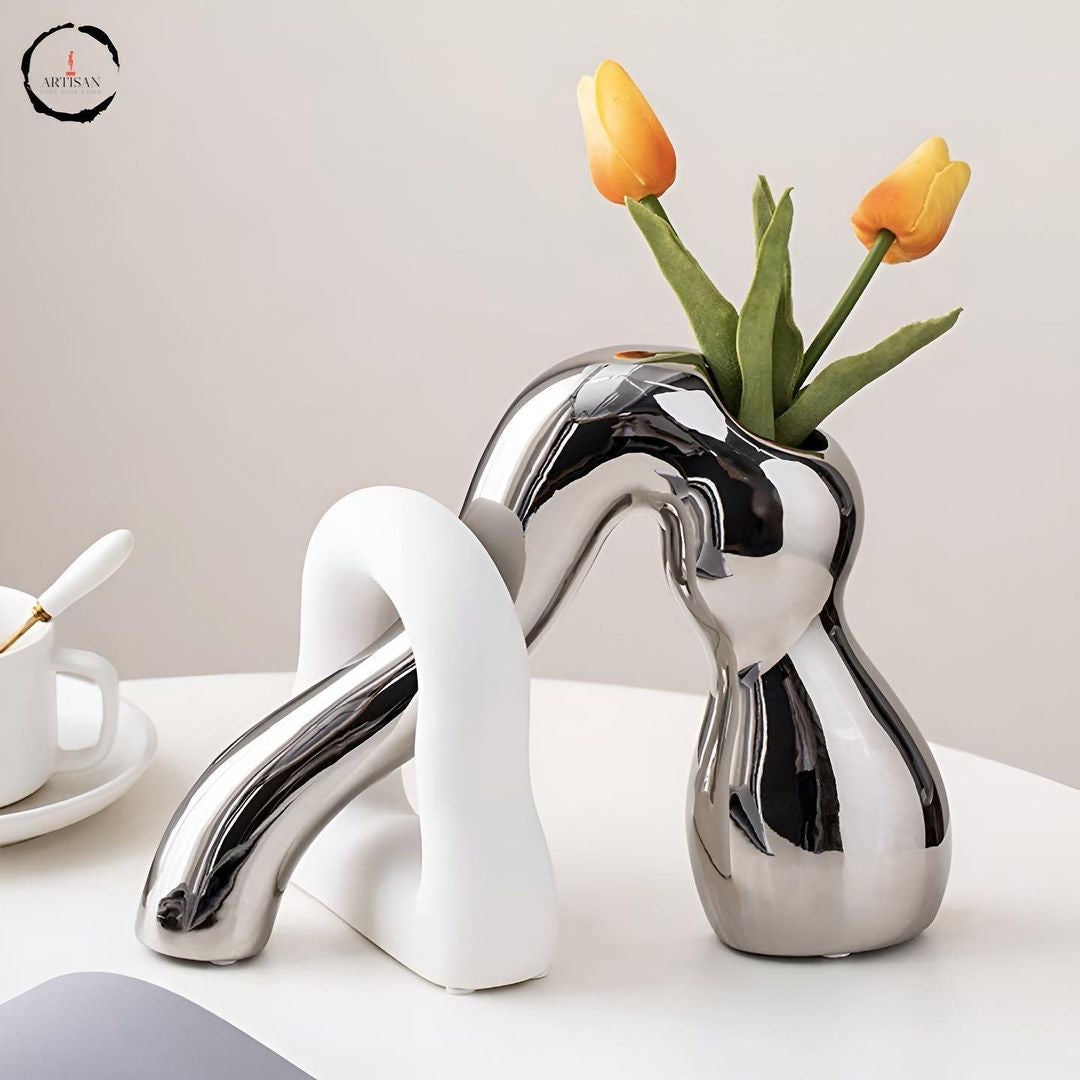 Two-Tone Ceramic Floral Vase