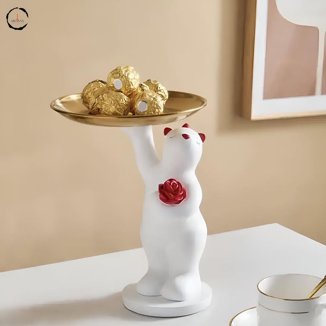 Polar Bear With Metal Tray Figurine