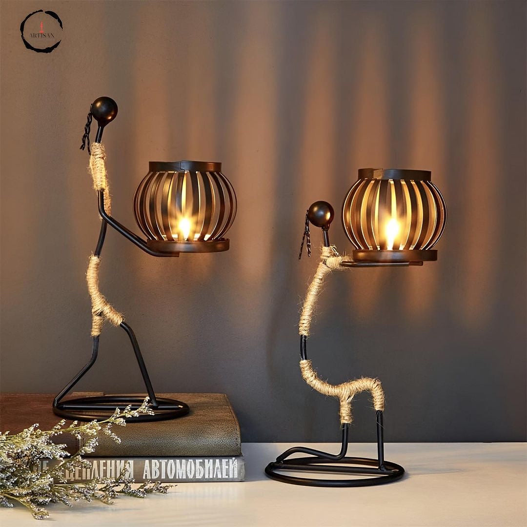 Iron & Hemp Rope Candle Holders