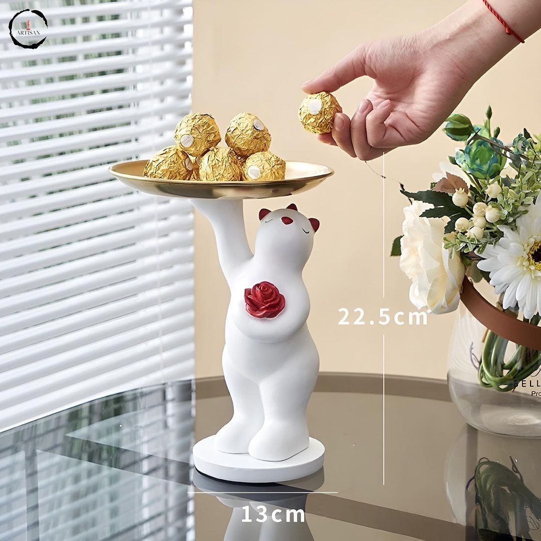 Polar Bear With Metal Tray Figurine