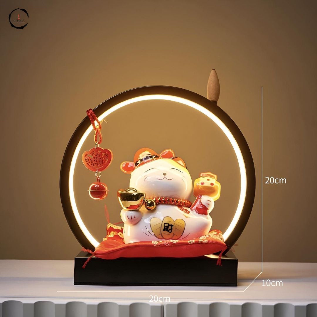 Cat Figurine With Led Light Around