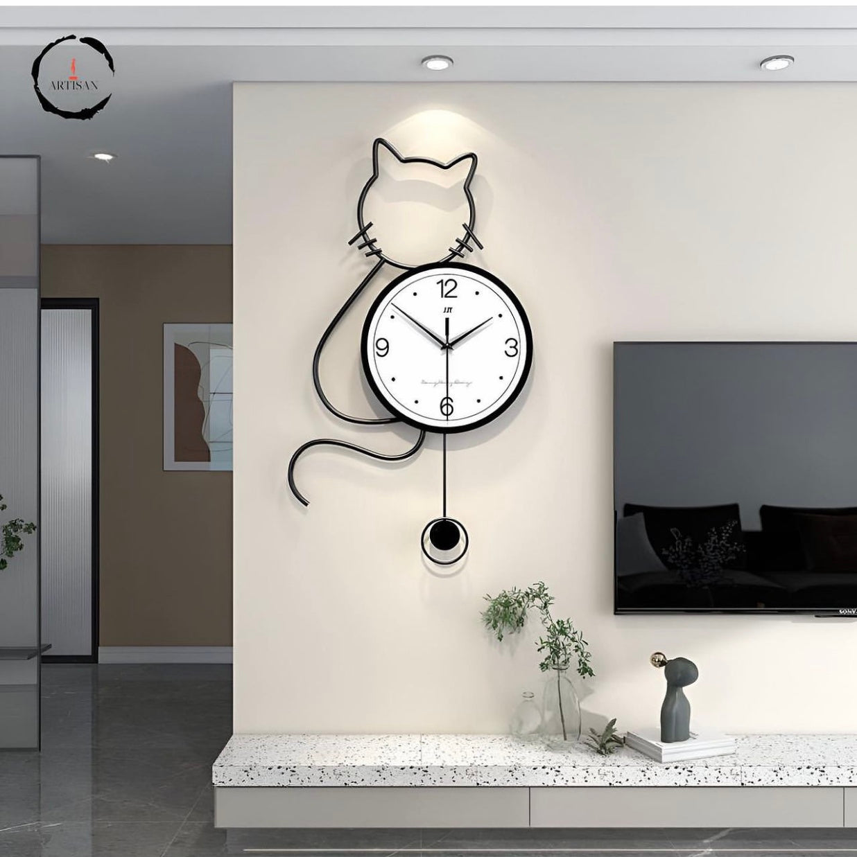 Large Cute Cat Wall Clock