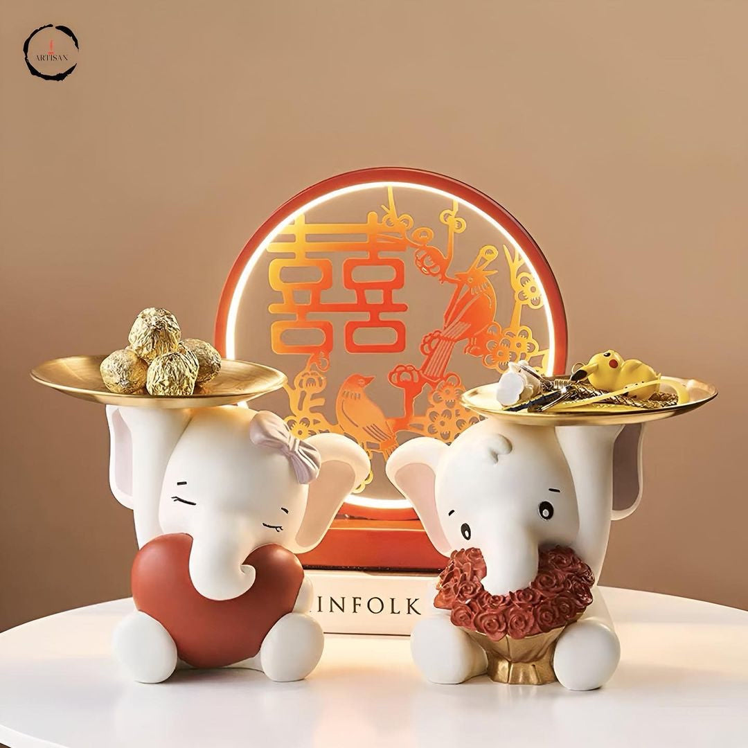 Cute Elephant Figurine Holding Tray