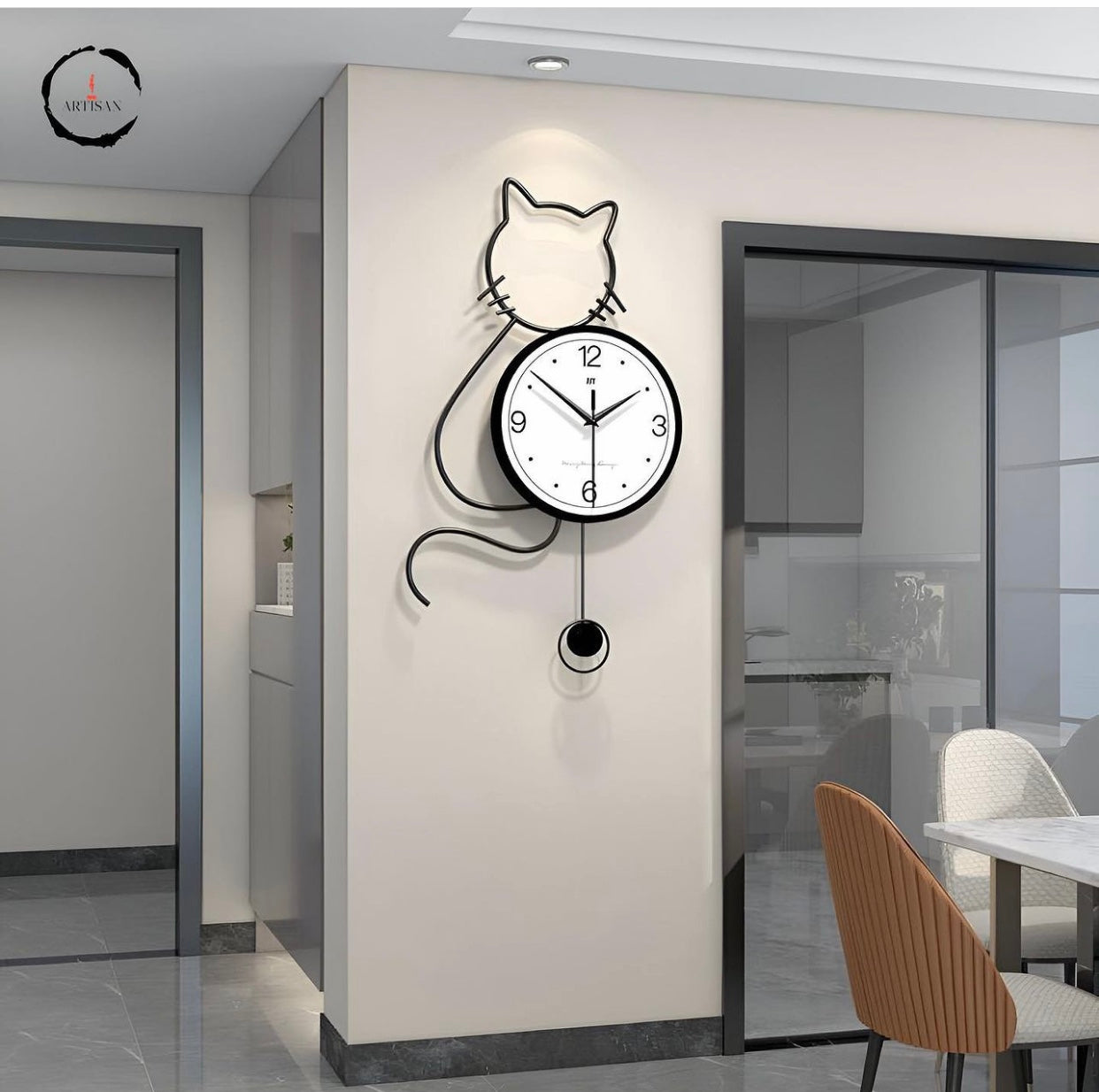 Large Cute Cat Wall Clock