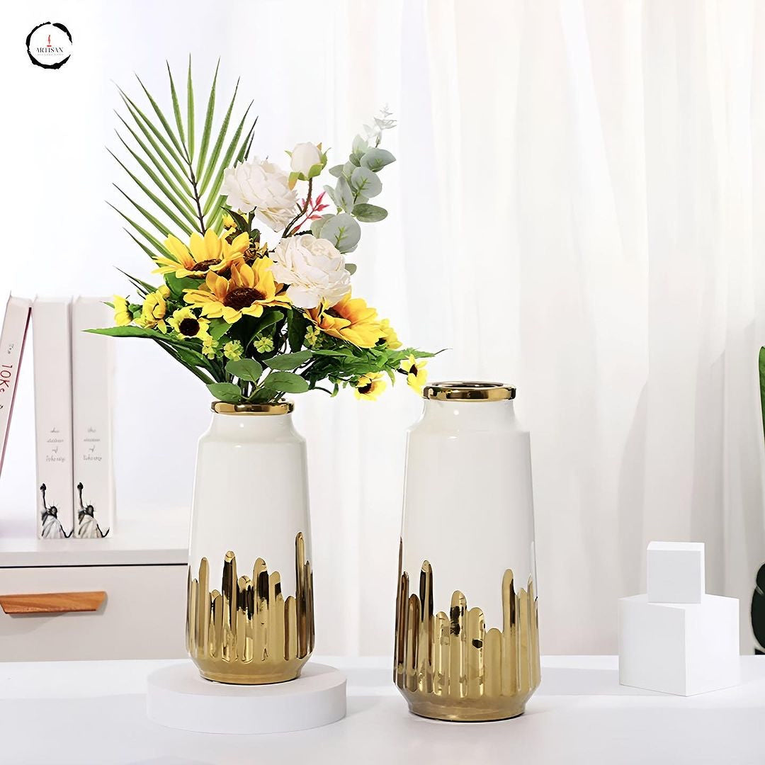 Gold-Plated Ceramic Floral Vase