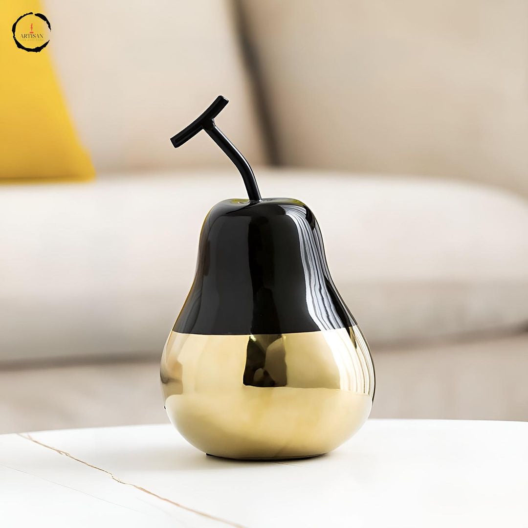 Black & Gold Pear Ceramic Figurine