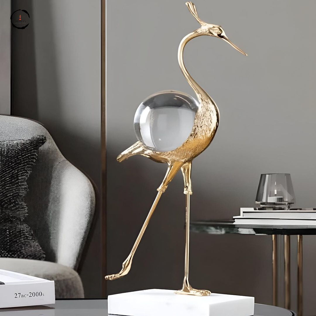 Golden Swan Sculpture With Transparent Ball