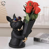 French Bulldog Figurine Holding Floral Vase