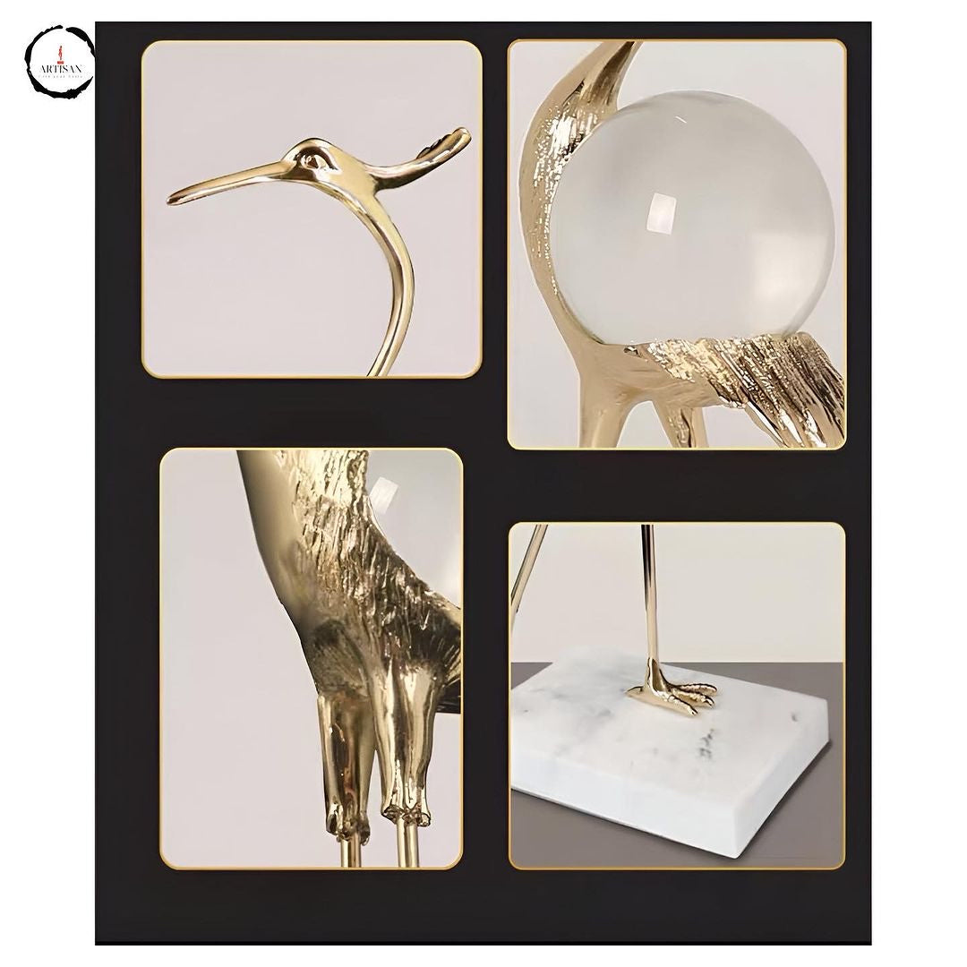 Golden Swan Sculpture With Transparent Ball